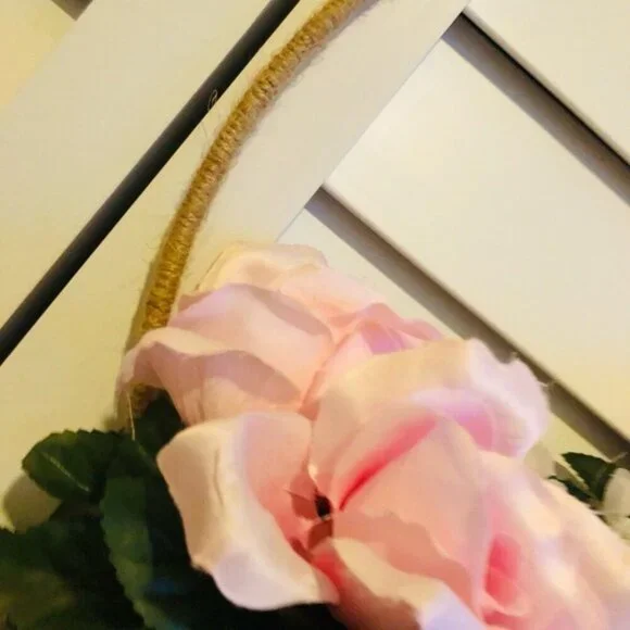 Princess Pink Rose Romantic Fancy Floral Decor Barbiecore Feminine Twine Wreath - Picture 3 of 5